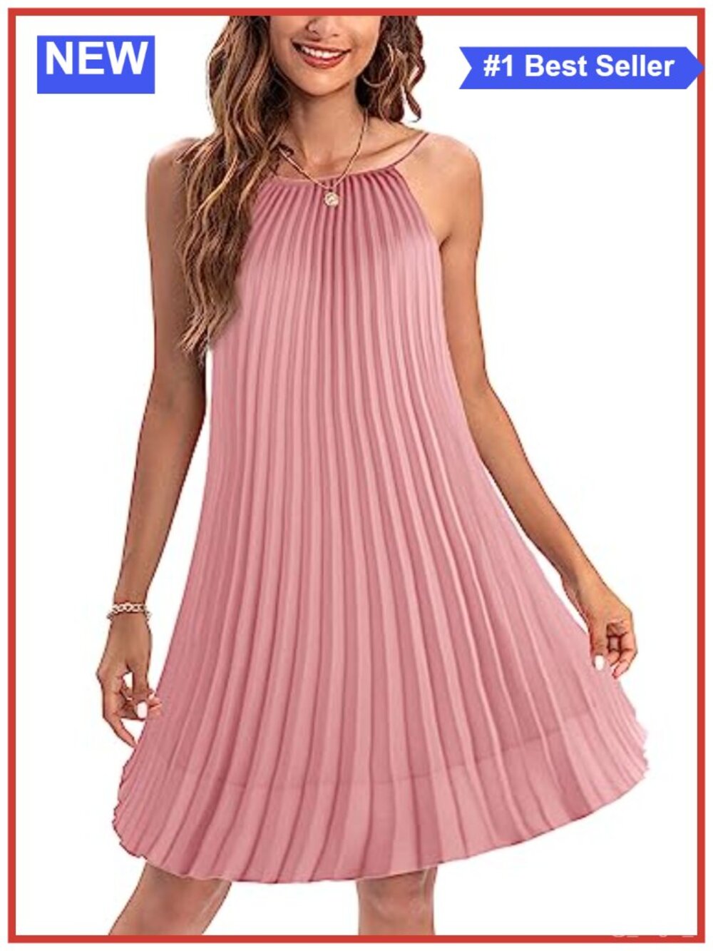 Women's Chiffon Halter Pleated Swing Dress Knee Length Sleeveless